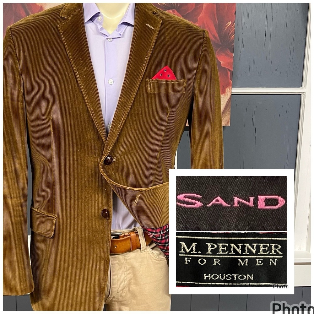 Sand Corduroy Blazer Jacket Sport Coat Mens 42R Slim Fit Cotton Brown